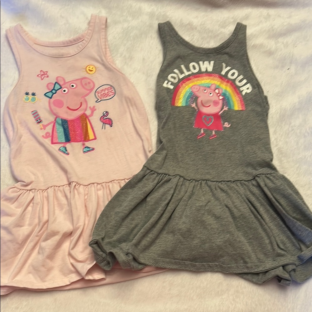 3T Peppa Pig Pink and Gray Casual Tank Dresses